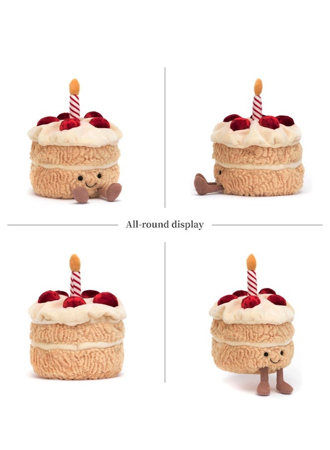 SHABILI Birthday Cake Plush Pillow 28cm Stuffed Animal, Plush Fabric With PP Cotton Filling For Soft Cuddles And Kawaii Smile Strawberry Design, Cute Gift For Kids Ages 3+ Toddlers And Home Party Decor (Bedroom Living Room) - Image 3